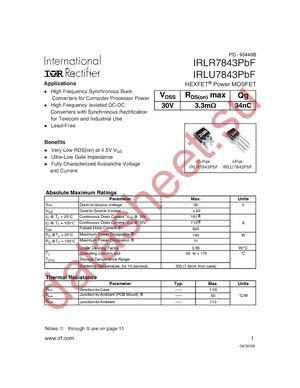 IRLU7843-701PBF datasheet  